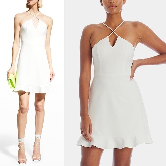 NWT AIDAN MATTOX Ivory Crisscross Halter Neck Sleeveless Ruffle Hem Dress 10 - Picture 1 of 12